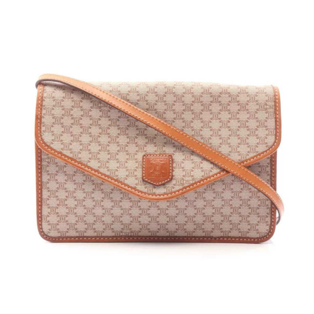 Celine Macadam Shoulder Bag Canvas Leather Beige Cream Brown